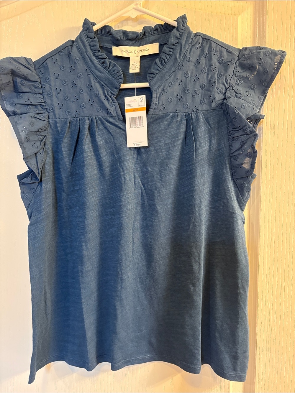 Blue Eyelet Ruffle Sleeve Top | Vintage America - Picture 9 of 13